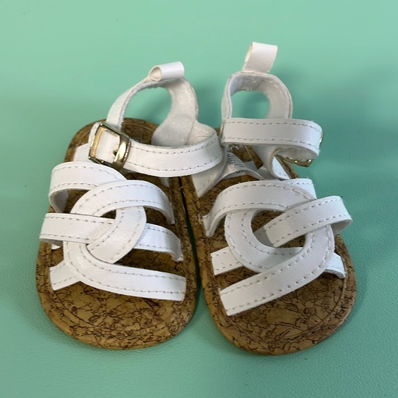 Carter’s White Baby Velcro Strapped Sandal, Baby Size 0-3 month, Baby First Shoe - Picture 2 of 7